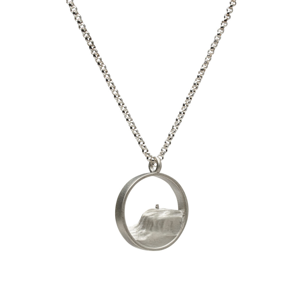 Sterling silver pendant depicting Mohonk Mountain ridgeline on an 18-inch chain.