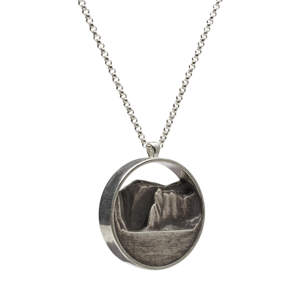 Oxidized sterling silver pendant depicting the Narrows in Zion National Park on an 18-inch chain.
