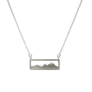 Silver bar necklace depicting the teton mountain range