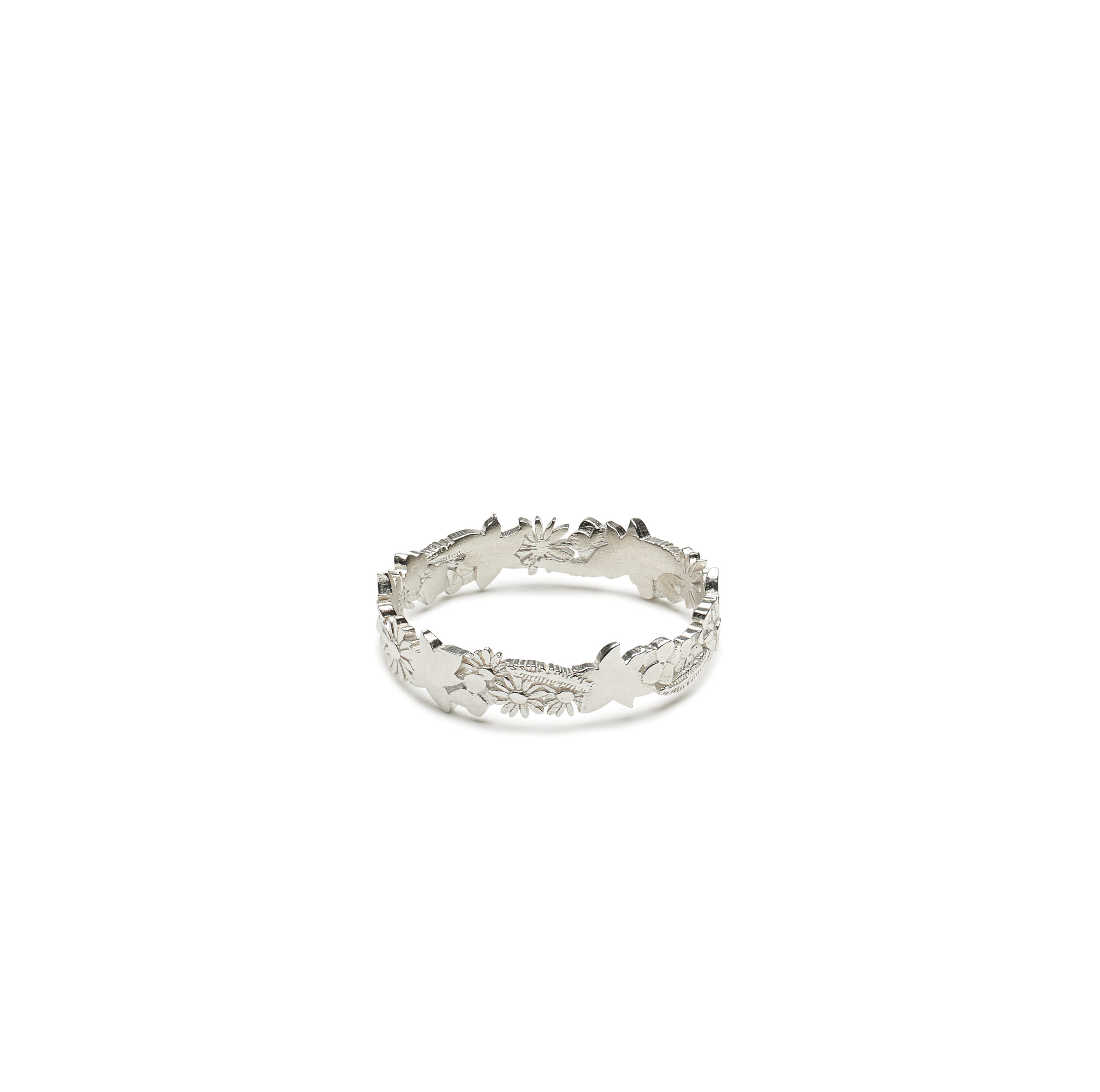 Ring depicting Vermont wildflowers in sterling silver