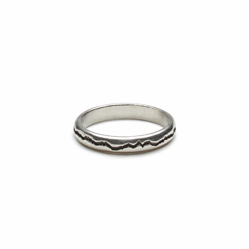Long Trail elevation map band in sterling silver.