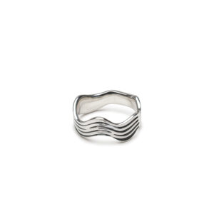 Rapids ring with a wide, sculptural contour inspired by river movement, available in silver, gold, or platinum.