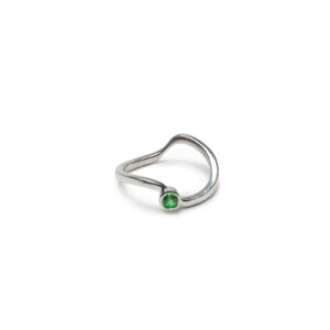 Sterling silver Tsavorite Flit Ring captures the motion of a hummingbird with a bezel-set green garnet. Minimal, elegant, and made to order.