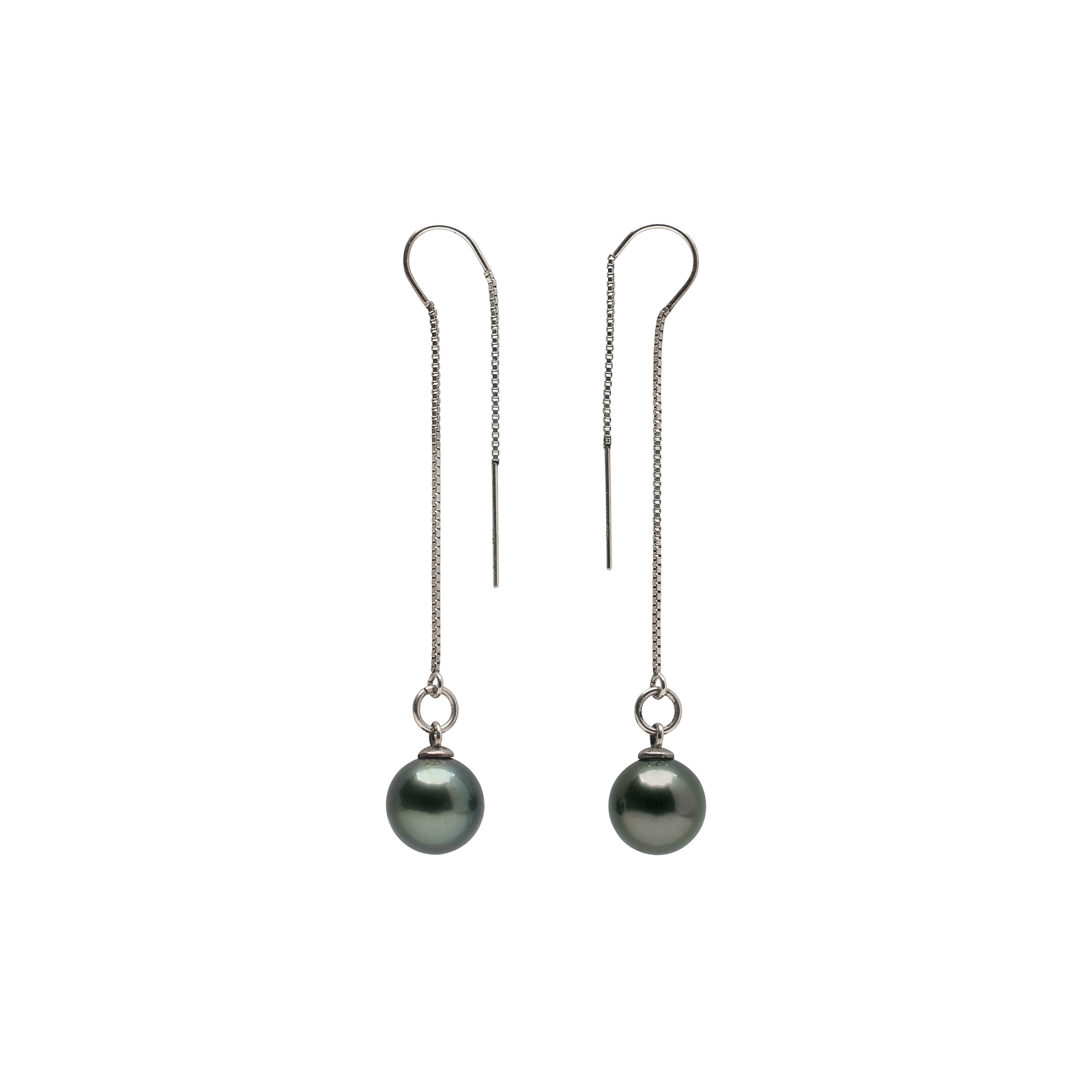 New Moon Earrings with 12mm grey Tahitian pearls on sterling silver threaders