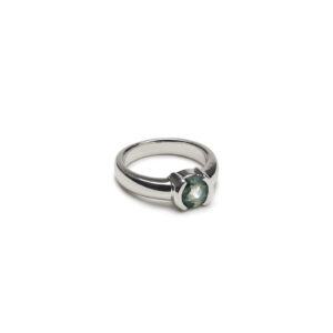 Sylvan Moss Ring with moss agate in a modern half-bezel setting